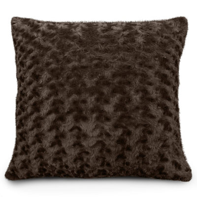 Velosso Snuggly Soft Touch Faux Fur Sofa CushionLuxurious Feel & Zip ClosurePerfect For Living Room DecorChocolate from B&Q