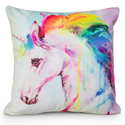 Velosso Whimsical Unicorn Print Micro Mink CushionVibrant Decor Sofa And Bedroom Cushion With Zip ClosureMulticolour from B&Q