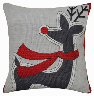 Velosso Festive Design Red Cotton Chenille CushionZip ClosureMachine WashableRed from B&Q