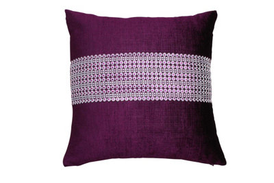 Intimates Elegant Design Sequin Panel Sofa CushionMatte Satin With Zip ClosureAubergine from B&Q