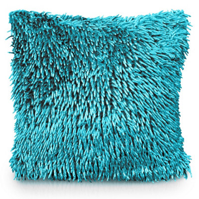 Velosso Velvet Touch Shaggy Chenille CushionSoft TextureZip ClosureMachine WashableLuxury Living Room DecorTeal from B&Q