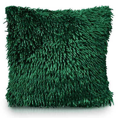 Velosso Velvet Touch Shaggy Chenille CushionSoft TextureZip ClosureMachine WashableLuxury Living Room DecorEmerald from B&Q