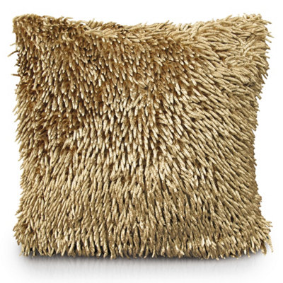 Velosso Velvet Touch Shaggy Chenille CushionSoft TextureZip ClosureMachine WashableLuxury Living Room DecorLatte from B&Q