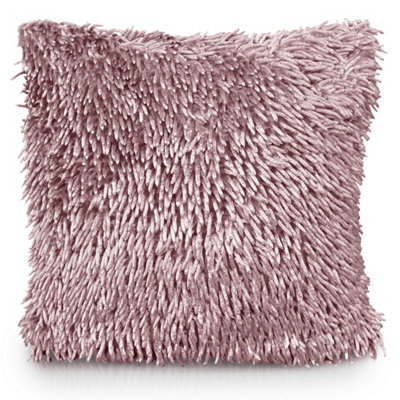Velosso Velvet Touch Shaggy Chenille CushionSoft TextureZip ClosureMachine WashableLuxury Living Room DecorBlush Pink from B&Q