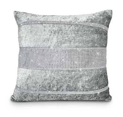 Intimates Luxury Crushed Velvet CushionDiamonte DetailDecorative Sofa CushionGlam Living Room DecorSilver from B&Q