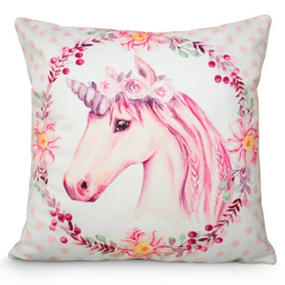 Velosso Whimsical Unicorn Art Micro Mink Cushion With Durable Zip Closure & Machine WashablePink from B&Q