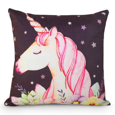 Velosso Pastel Unicorn Print Micro Mink CushionZip ClosureMachine WashablePerfect For Kids Room Decor And NurseryMulticolour from B&Q