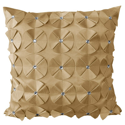 Intimates Diamante Studded 3D Petal Design Faux Silk CushionLuxurious & Soft Touch Square Throw CushionMachine WashableLatte from B&Q