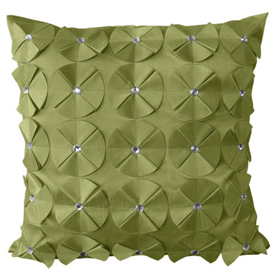 Intimates Diamante Studded 3D Petal Design Faux Silk CushionLuxurious & Soft Touch Square Throw CushionMachine WashableLime from B&Q