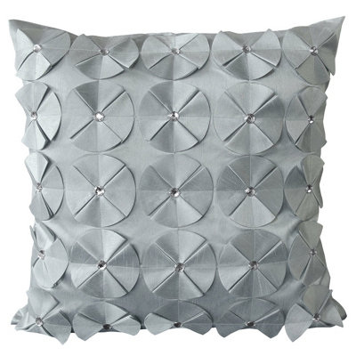 Intimates Diamante Studded 3D Petal Design Faux Silk CushionLuxurious & Soft Touch Square Throw CushionMachine WashableSilver from B&Q