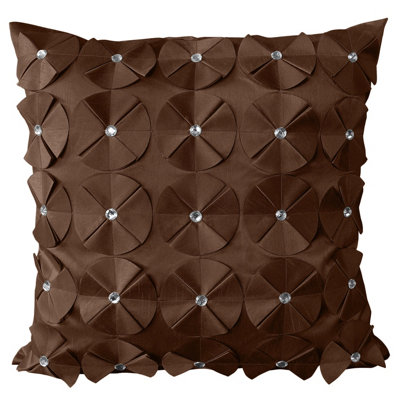 Intimates Diamante Studded 3D Petal Design Faux Silk CushionLuxurious & Soft Touch Square Throw CushionMachine WashableChocolate from B&Q