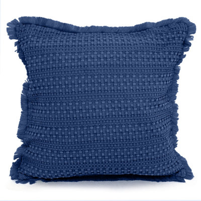 Velosso Shabby Chic Waffle Cotton CushionDecorative Sofa Throw Cushion With Zip ClosureNavy from B&Q