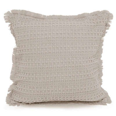 Velosso Shabby Chic Waffle Cotton CushionDecorative Sofa Throw Cushion With Zip ClosureBeige from B&Q