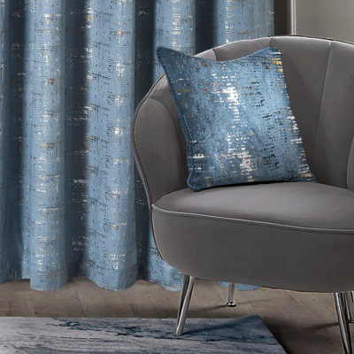 Intimates Distressed Metallic Velvet CushionSophisticated Sparkle Sofa DecorZip ClosureMachine WashableBlue from B&Q