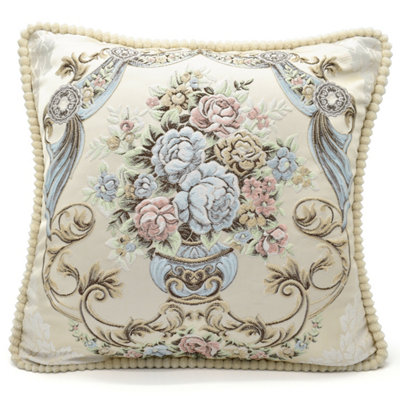 Intimates Floral Design Jacquard Chenille CushionVintage Decorative Throw CushionZip ClosureMachine WashableBlue from B&Q
