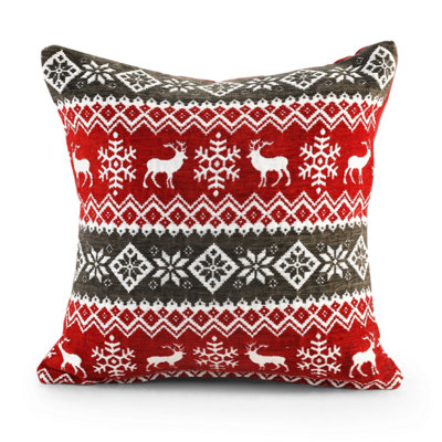 Velosso Festive Design Red/grey Cotton Chenille CushionZip ClosureMachine WashableMulticolour from B&Q