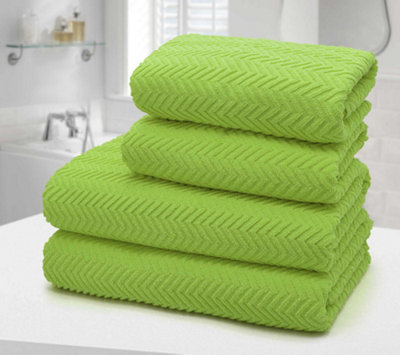 Velosso 4Pc Chevron Jacquard Cotton Hand And Bath Towel Set Soft & Absorbent Cotton Towels Lime from B&Q
