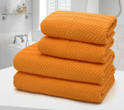 Velosso 4Pc Chevron Jacquard Cotton Hand And Bath Towel Set Soft & Absorbent Cotton Towels  Tangerine from B&Q