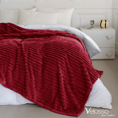 Velosso Elegant Thermal Plush Ribbed Throw Blanket In Modern Style For SofaBed In 200Cm X 240CmRed from B&Q