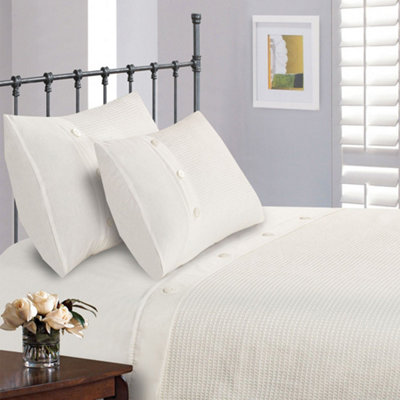 Intimates Elegant Waffle Texture Duvet Cover & Pillowcase SetButton EnclosureMachine Washable Bedroom DecorWhite from B&Q
