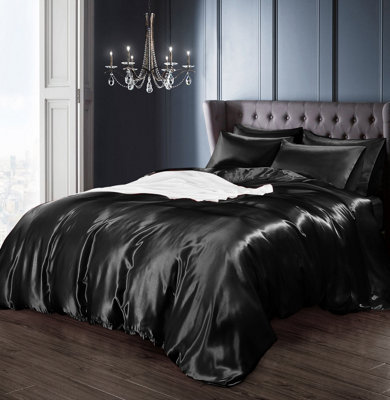 Intimates Luxury Faux Silk Duvet Cover & Pillowcase SetStylish Bed Linen With Smooth Satin-Like FinishMachine WashableBlack from B&Q