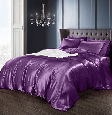Intimates Luxury Faux Silk Duvet Cover & Pillowcase SetStylish Bed Linen With Smooth Satin-Like FinishMachine WashablePurple from B&Q