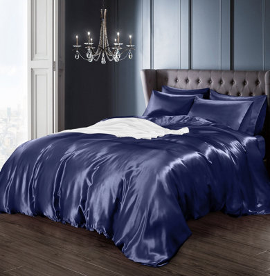 Intimates Luxury Faux Silk Duvet Cover & Pillowcase SetStylish Bed Linen With Smooth Satin-Like FinishMachine WashableNavy from B&Q