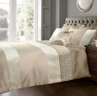 Sweet Dreams Modern Design Soft Fabric Duvet Cover Set With Pillowcases Tan from B&Q