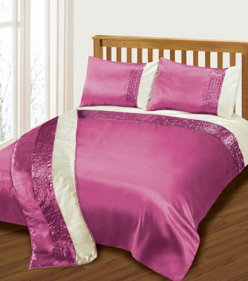 Intimates Elegant Faux Silk Finish Duvet Cover & Pillowcase SetLuxury Bedding EnsembleEasy-Care Machine WashableFuchsia from B&Q
