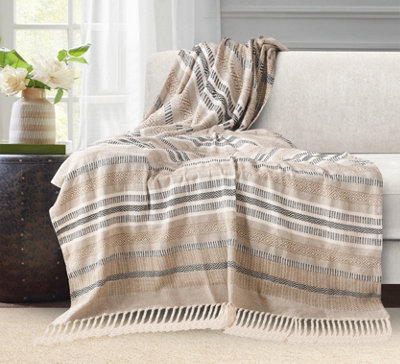 Velosso Zigzag Throw Multicoloured Aztec Design With TasselsSoft Acrylic Blanket For BedSofa Or Armchair90Cm X 100CmBeige from B&Q
