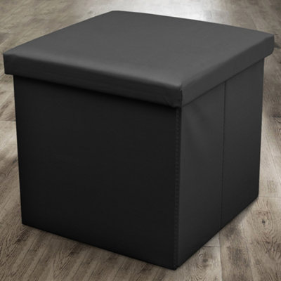 Home Republic Black Faux Leather Storage Ottoman - One Seater