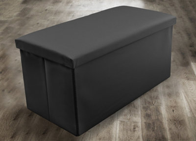 Home Republic Faux Leather Storage Ottoman - Two Seater Black