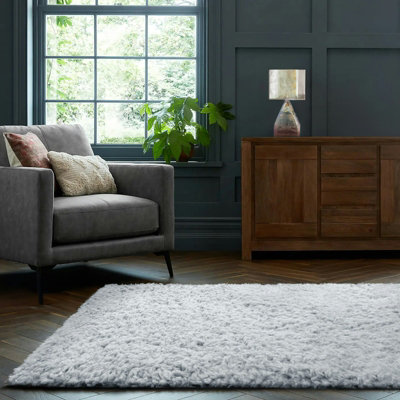 Home Republic Montana Fluffy RugSilver from B&Q