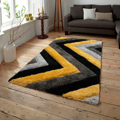 Home Republic Chevron Shaggy RugOchre from B&Q