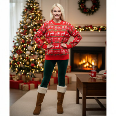 B&Q -  Multi Christmas Fun Nordic Red Jumper 3 Xl