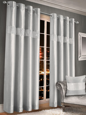 Intimates Elegant Faux Silk Curtains With Diamante PanelRing Top StyleMachine Cold WashableChic Window CoveringsSilver from B&Q
