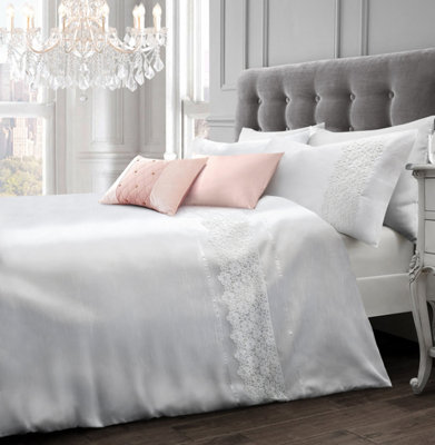 Intimates Elegant Lace Finish Duvet Cover & Pillowcase SetLuxury BeddingChic Bedroom DecorButton Enclosure Bed LinenWhite from B&Q