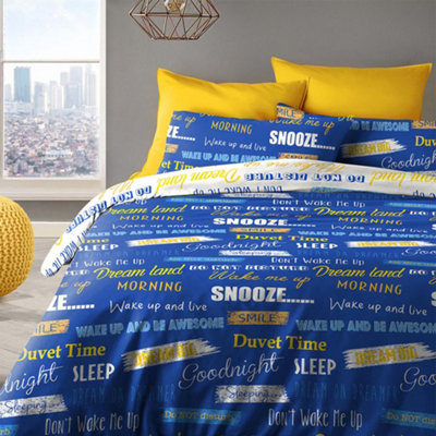 Velosso Vibrant Printed Cotton Blend Duvet Cover & Pillowcase SetTrendy Bed Set With Button EnclosureEasy Care For Modern DecorBlue from B&Q