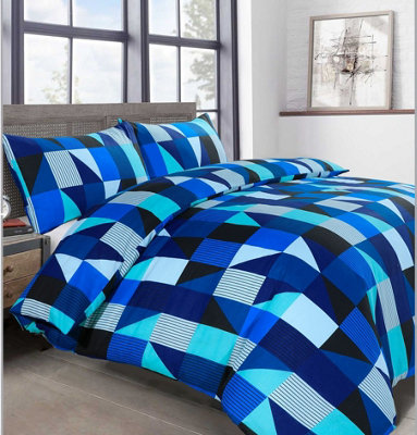 Velosso Vibrant Colours Printed Cotton Blend Duvet Cover & Pillowcase SetBreathable & Durable Bedroom DecorBlue from B&Q