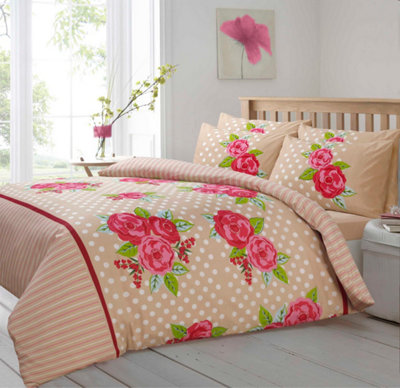 Velosso Cotton Blend Floral Print Duvet Cover Set With PillowcasesMachine WashableWrinkle Resistant Bedroom DecorNatural from B&Q
