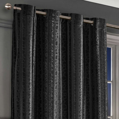 Intimates Verity Crushed Velvet Ready Made Eyelet CurtainsBlack from B&Q