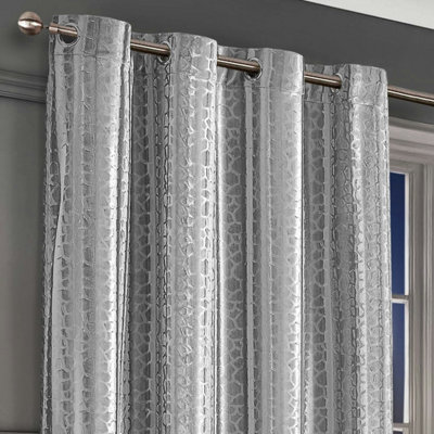 Intimates Verity Crushed Velvet Ready Made Eyelet CurtainsSilver from B&Q