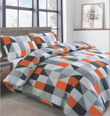 Velosso Vibrant Colours Printed Cotton Blend Duvet Cover & Pillowcase SetBreathable & Durable Bedroom DecorOrange from B&Q