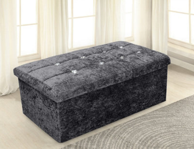 Home Republic Crushed Velvet  Storage OttomanTwo Seater Charcoal from B&Q