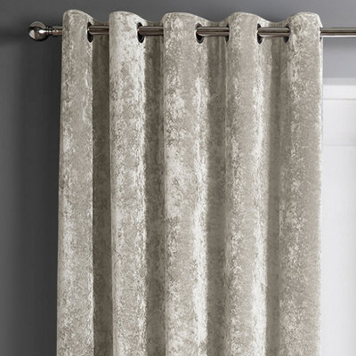 Intimates Crushed Velvet Ready Made Eyelet CurtainsNatural from B&Q