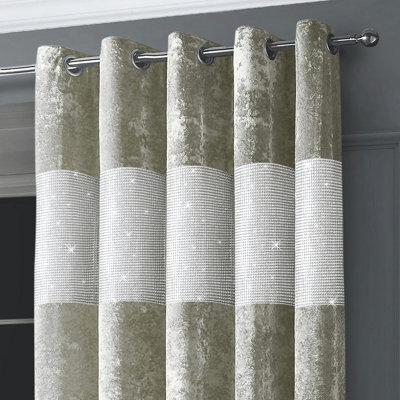 Intimates Diamante Crushed Velvet Ready Made Eyelet CurtainsNatural from B&Q