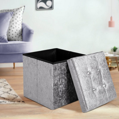 Home Republic Crushed Velvet  Storage OttomanOne Seater Silver from B&Q