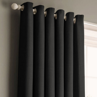 Velosso Panama Ready Made Cotton Eyelet CurtainsBlack from B&Q