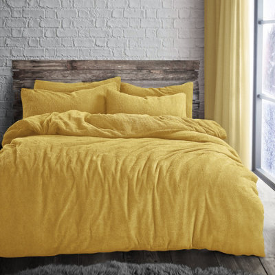 Velosso Teddy Fleece Duvet Cover & Pillowcase SetButton EnclosureMachine Washable Bedroom EssentialsOchre from B&Q