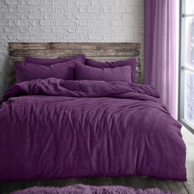 Velosso Plain Teddy Warm And Cosy Duvet Cover And Pillowcase SetPurple from B&Q